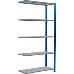 Schulte Lagertechnik Fachbodenregal Stecksystem MultiPlus250, Anbauregal, 5 Fachböden, Kreuzstrebe, B 1000 x T 400 x H 2000 mm, Enzianblau RAL 5010
