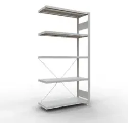 Schulte Lagertechnik Fachbodenregal Stecksystem MultiPlus250, Anbauregal, 5 Fachböden, Kreuzstrebe, B 1000 x T 400 x H 2000 mm, Lichtgrau RAL 7035