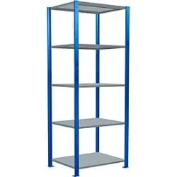 Schulte Lagertechnik Fachbodenregal Stecksystem MultiPlus250, Grundregal, 5 Fachböden, Kreuzstrebe, B 750 x T 600 x H 2000 mm, Enzianblau RAL 5010
