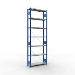 Schulte Lagertechnik Fachbodenregal Stecksystem MultiPlus250, Grundregal, 7 Fachböden, Kreuzstrebe, B 1000 x T 300 x H 3000 mm, Enzianblau RAL 5010