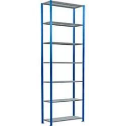 Schulte Lagertechnik Fachbodenregal Stecksystem MultiPlus250, Grundregal, 7 Fachböden, Kreuzstrebe, B 1000 x T 400 x H 3000 mm, Enzianblau RAL 5010