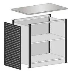 Schulte Lagertechnik Startmodul für erweiterbares Thekensystem MULTIplus, 2 Modulrahmen/1 Abschlussblende, mit Arbeitsplatte, Breite Aufsatz 1056 mm