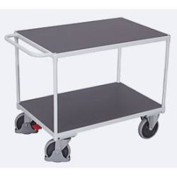 Schwerer Tischwagen, Stahl/MDF-Platte, Lichtgrau/Dunkelgrau, 2 Etagen, L 1000 x B 700 mm, TPE-Rollen mit EasySTOP, bis 500 kg