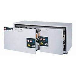 Sicherheits-Unterbauschrank Typ 30 asecos UB-S-30, 2 Schubladen, Front Lichtgrau, B 1402 x T 574 x H 600 mm