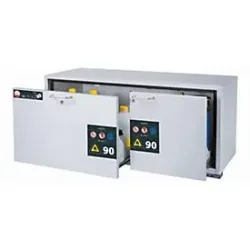 Sicherheits-Unterbauschrank Typ 90 asecos UB-S-90, 2 Schubladen, Front Lichtgrau, B 1402 x T 502 x H 600 mm