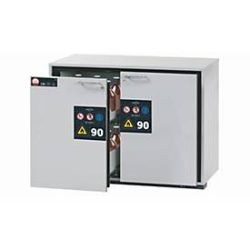 Sicherheits-Unterbauschrank Typ 90 asecos UB-S-90, 2 Schubladen, Front Lichtgrau, B 1102 x T 600 x H 800 mm