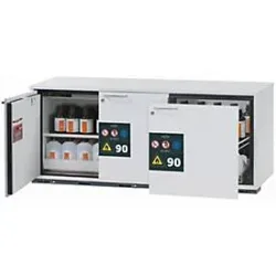 Sicherheits-Unterbauschrank Typ 90 asecos UB-ST-90, 1 Schublade, 2 Flügeltüren, Front Lichtgrau, B 1402 x T 574 x H 600 mm