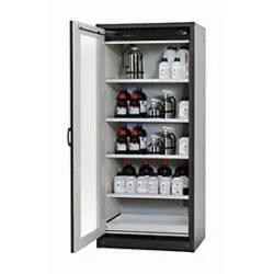 Sicherheitsschrank Typ 30 asecos Q-DISPLAY-30, Flügeltür mit Glasausschnitt, Anschlag links, Front Sicherheitsgelb, B 864 x T 620 x H 1947 mm