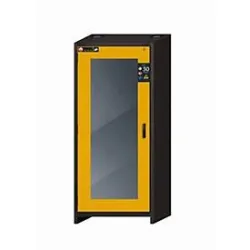Sicherheitsschrank Typ 30 asecos Q-DISPLAY-30, Flügeltür mit Glasausschnitt, Anschlag links, Front Sicherheitsgelb, B 864 x T 620 x H 1947 mm