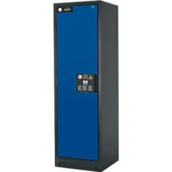 Sicherheitsschrank Typ 90 asecos, B 600 mm, Tür links, 3 Böden, enzianblau