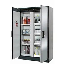 Sicherheitsschrank Typ 90 asecos Q-CLASSIC-90, Flügeltüren, Front asecos Silber, B 1193 x T 615 x H 1953 mm