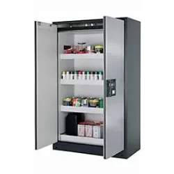 Sicherheitsschrank Typ 90 asecos Q-CLASSIC-90, Flügeltüren, Front asecos Silber, B 1193 x T 615 x H 1953 mm
