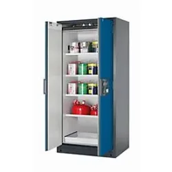 Sicherheitsschrank Typ 90 asecos Q-CLASSIC-90, Flügeltüren, Front Enzianblau, B 893 x T 615 x H 1953 mm