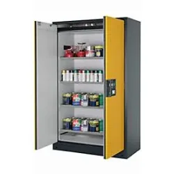 Sicherheitsschrank Typ 90 asecos Q-CLASSIC-90, Flügeltüren, Front Sicherheitsgelb, B 1193 x T 615 x H 1953 mm