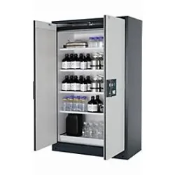 Sicherheitsschrank Typ 90 asecos Q-PEGASUS-90, Flügeltüren mit Schliess-Automatik, Einhandbedienung, Front Lichtgrau, B 1193 x T 615 x H 1953 mm