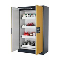 Sicherheitsschrank Typ 90 asecos Q-PEGASUS-90, Flügeltüren mit Schliess-Automatik, Einhandbedienung, Front Sicherheitsgelb, B 1193 x T 615 x H 1953 mm