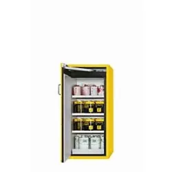 Sicherheitsschrank Typ 90 asecos S-CLASSIC-90, Flügeltür mit Türfeststellanlage, Anschlag links, Front Sicherheitsgelb, B 596 x T 616 x H 1298 mm