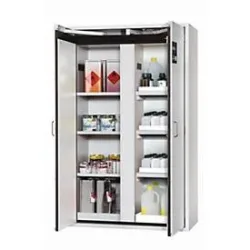 Sicherheitsschrank Typ 90 asecos S-CLASSIC-90, Flügeltüren mit Türfeststellanlage, Front Lichtgrau, B 1196 x T 616 x H 1968 mm