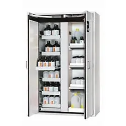 Sicherheitsschrank Typ 90 asecos S-CLASSIC-90, Flügeltüren mit Türfeststellanlage, Front Lichtgrau, B 1196 x T 616 x H 1968 mm