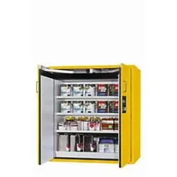 Sicherheitsschrank Typ 90 asecos S-CLASSIC-90, Flügeltüren mit Türfeststellanlage, Front Sicherheitsgelb, B 1196 x T 616 x H 1298 mm