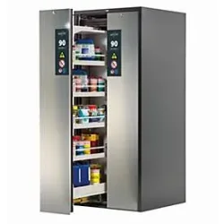 Sicherheitsschrank Typ 90 asecos V-MOVE-90, Vertikalauszüge mit Schliess-Automatik, Front Edelstahlsilber, B 819 x T 860 x H 1966 mm