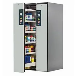Sicherheitsschrank Typ 90 asecos V-MOVE-90, Vertikalauszüge mit Schliess-Automatik, Front Lichtgrau, B 819 x T 860 x H 1966 mm