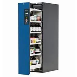 Sicherheitsschrank Typ 90 asecos V-MOVE-90, Vertikalauszug mit Schliess-Automatik, Front Enzianblau, B 449 x T 860 x H 1966 mm