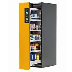 Sicherheitsschrank Typ 90 asecos V-MOVE-90, Vertikalauszug mit Schliess-Automatik, Front Sicherheitsgelb, B 449 x T 860 x H 1966 mm