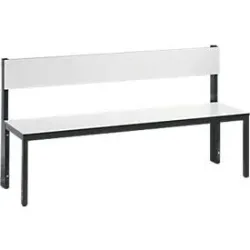 Sitzbank Basic Plus, 1-seitig, Rückenlehne, ohne Schuhrost, 4-Fussgestell schwarzgrau RAL 7021, B 1500 mm, Dekor weiss
