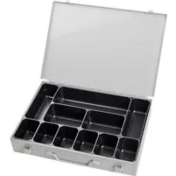 Sortimentskoffer ADB, leer, 11-fache Einteilung, abschliessbar, mit Griff, B 330 x T 230 x H 50 mm, Stahl & ABS-Kunststoff, lichtgrau RAL 7035