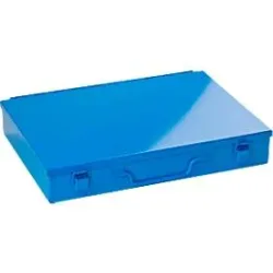 Sortimentskoffer ADB, leer, 6-fache lange Einteilung, abschliessbar, mit Griff, B 330 x T 230 x H 50 mm, Stahl & ABS-Kunststoff, lichtblau RAL 5012