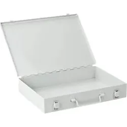 Sortimentskoffer ADB, leer, 6-fache Einteilung, abschliessbar, mit Griff, B 330 x T 230 x H 50 mm, Stahl & ABS-Kunststoff, lichtgrau RAL 7035