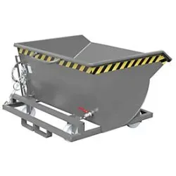 Bauer® Späne-Kippbehälter mit Abrollmechanik und Rollensatz, niedrige Bauhöhe, mit Einfahrtaschen, lackiert, Volumen 0,5 m³, RAL 7005 mausgrau