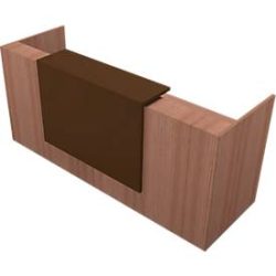 Theke Spezia, gerade, B 2460 x T 880 x H 1130 mm, Nuss Canaletto-Dekor/Leder brau