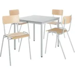 Tisch 800x800 + 4 Stapelstühle l'grau