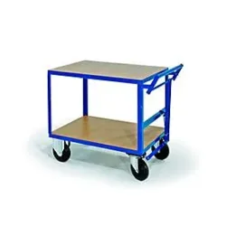 Tischwagen, 2 Ladeflächen, Totmannbremse, Tragkraft 500 kg, 1200 x 800 mm