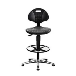 Topstar Arbeitsdrehstuhl TEC 25, ohne Armlehnen, Permanentkontaktmechanik, Muldensitz, Gleiter und Fussring, PU-Schaum/Stahl-Fusskreuz, schwarz/chrom