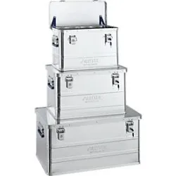 Transportbox Alutec CLASSIC, 3er-Set mit 1 x 33 l, 1 x 53 l & 1 x 93 l, Zylinderschlösser, Aluminium, silber