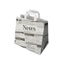 Tragetaschen Papstar Newsprint, bis 5 kg, mit Tragegriff, L 250 x B 260 x H 170 mm, Kraftpapier, grau-schwarz, 50 Stück