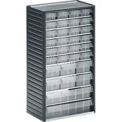 Treston Kleinteilemagazin 550C-3, inklusive 32 glasklaren Schubladen L-01, L-04, L-06, BxTxH 310x180x550 mm
