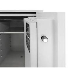 Tresor FRS 75, Feuerwiderstand LFS 60P nach EN 15659, Sicherheitsstufe S 2, Elektronikschloss & Drehgriff, 1 Fachboden & 1 Auszugsschublade, B 485 x T 450 x H 792 mm, lichtgrau RAL 7035