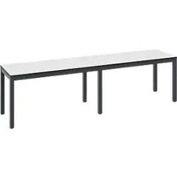 Umkleidebank Basic Plus, für Feuchträume, ohne Rückenlehne, 6-Fussgestell schwarzgrau RAL 7021, ohne Schuhrost, B 1500 mm, Dekor weiss