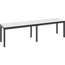Umkleidebank Basic Plus, für Feuchträume, ohne Rückenlehne, 6-Fussgestell schwarzgrau RAL 7021, ohne Schuhrost, B 1500 mm, Dekor weiss