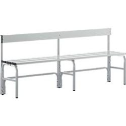 Umkleidebank, Stahlrohr/Alu, einfach mit Rückenteil, 1500 mm lang, weissalu