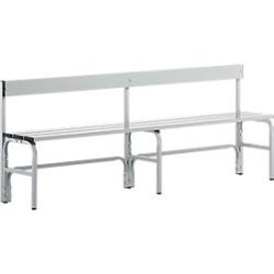 Umkleidebank, Stahlrohr/Alu, einfach mit Rückenteil, 2000 mm lang, weissalu
