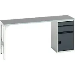 Unterbauwerkbank Bott verso, Linoleum-Platte, 2 Schubladen, 1 Tür, 1 Ablageboden, B 2000 x T 600 x H 930 mm, Lichtgrau / Anthrazitgrau