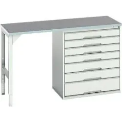 Unterbauwerkbank Bott verso, Linoleum-Platte, 7 Schubladen, B 1500 x T 600 x H 930 mm, Lichtgrau