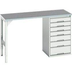 Unterbauwerkbank Bott verso, Linoleum-Platte, 7 Schubladen, B 1500 x T 600 x H 930 mm, Lichtgrau