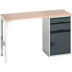 Unterbauwerkbank Bott verso, Multiplex-Platte, 2 Schubladen, 1 Tür, 1 Ablageboden, B 1500 x T 600 x H 930 mm, Lichtgrau / Anthrazitgrau
