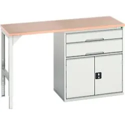 Unterbauwerkbank Bott verso, Multiplex-Platte, 2 Schubladen, 1 Tür, 1 Ablageboden, B 1500 x T 600 x H 930 mm, Lichtgrau